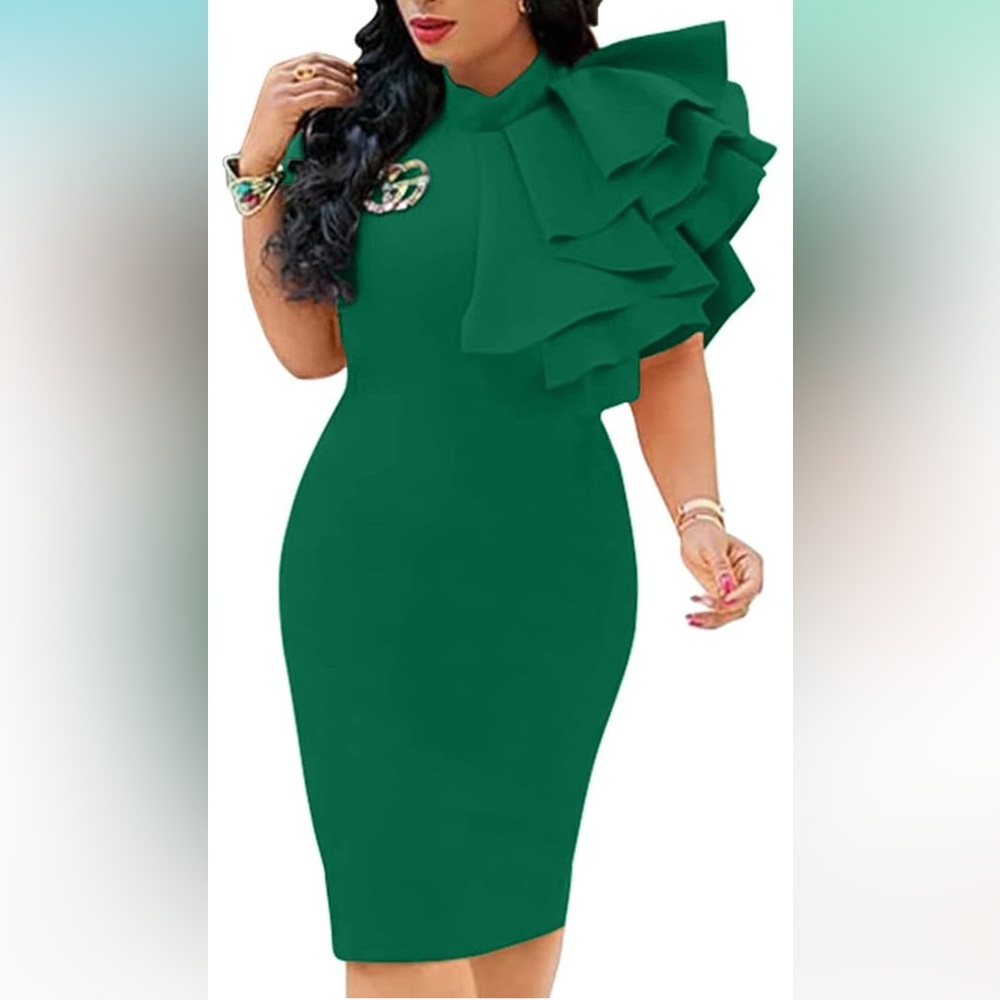 Women's Cocktail Bodycon Ruffle Sleeveless Formal Midi